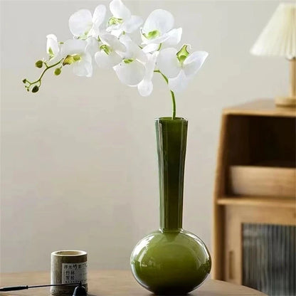 Apple Green Vase with white flower inside 