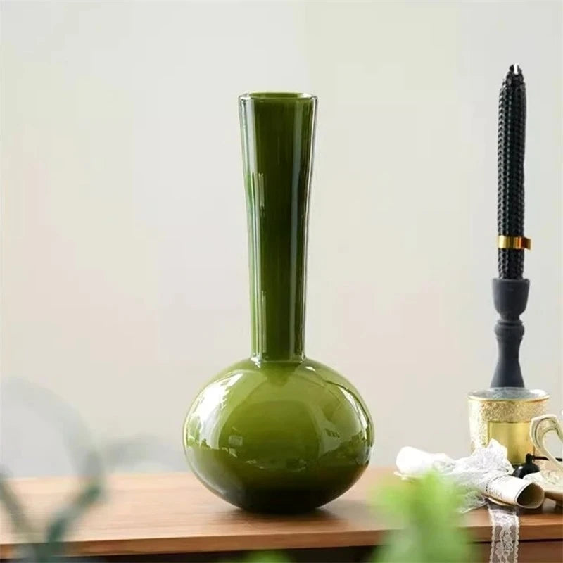 Apple Green Vase on a wooden dresser