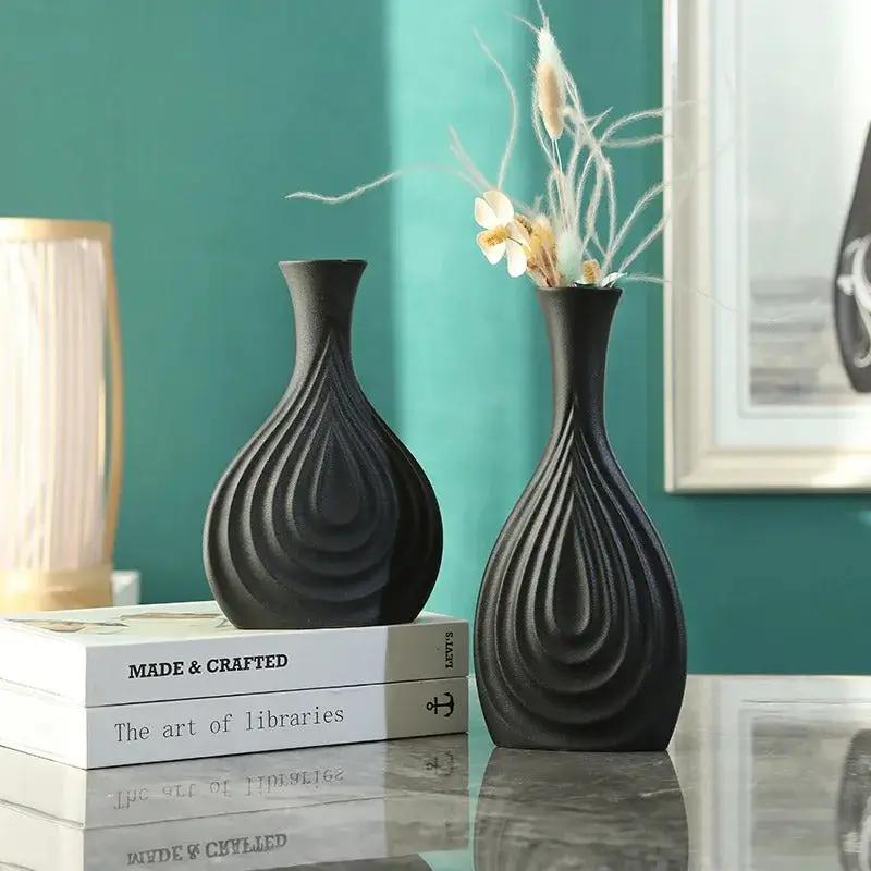 Medium and Large Black Ceramic Vases