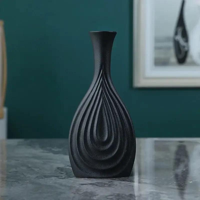 Large Black Ceramic Vase Without Flowers