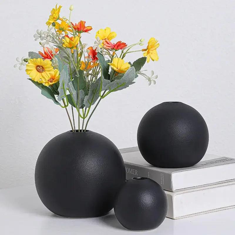 Small, Medium and Large Black Round Vases