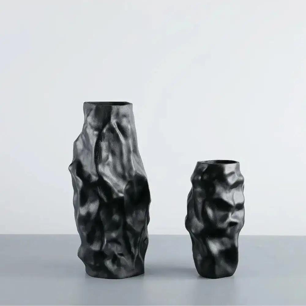 One medium sized Black Textured Vase and one large Black Textured Vase