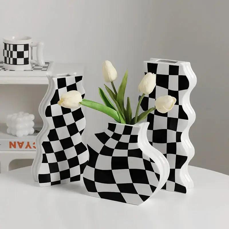 Black and White Vases in Small, Medium and Large