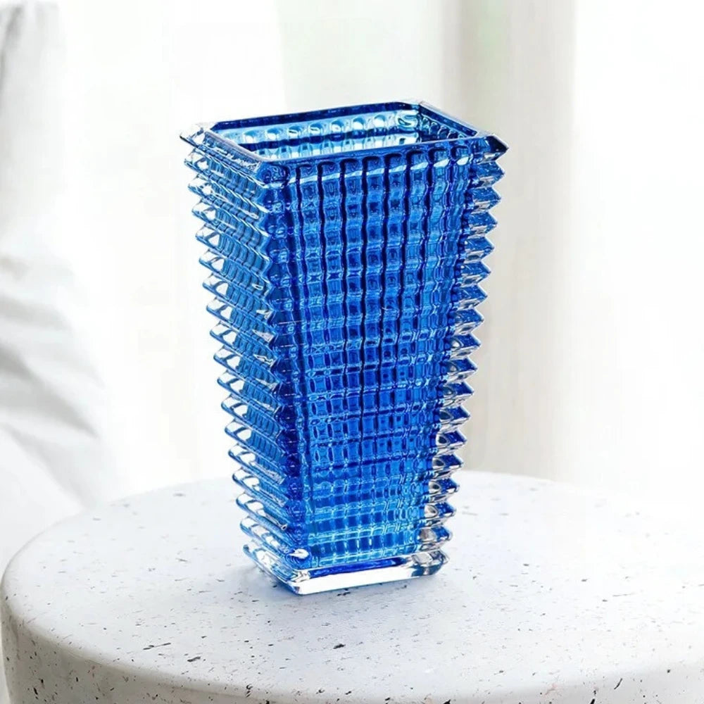 Blue Crystal Vase on a white marble table