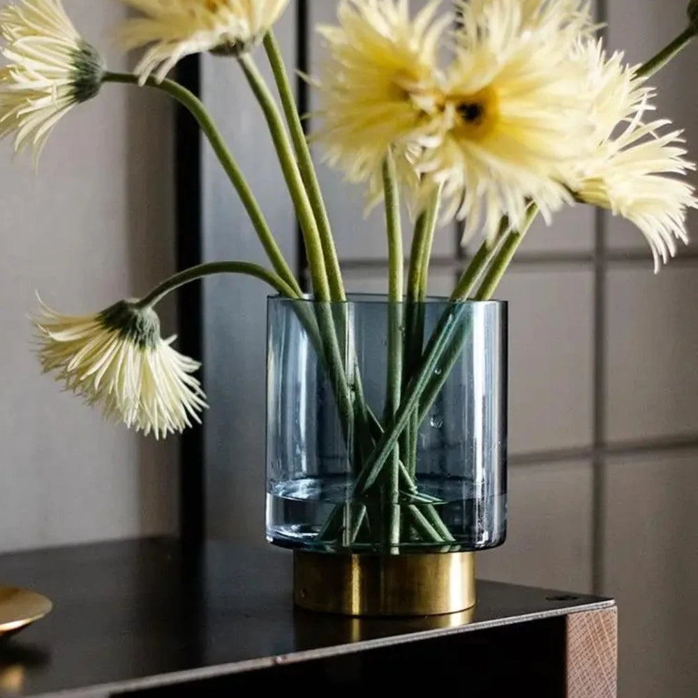 Blue Glass Cylinder Vase with decoration inside 