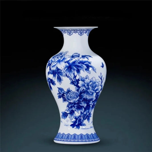 Blue Porcelain Vase on a gray blue surface