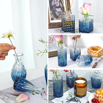 Multiple shoots of a Blue Small Vase collection with different decorational items