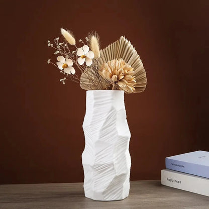 Ceramic Stone Vase with brown decoration inside on a brown table