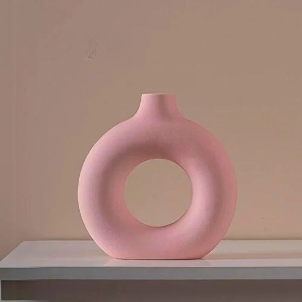 Ceramic Vase Pink on a white shelf