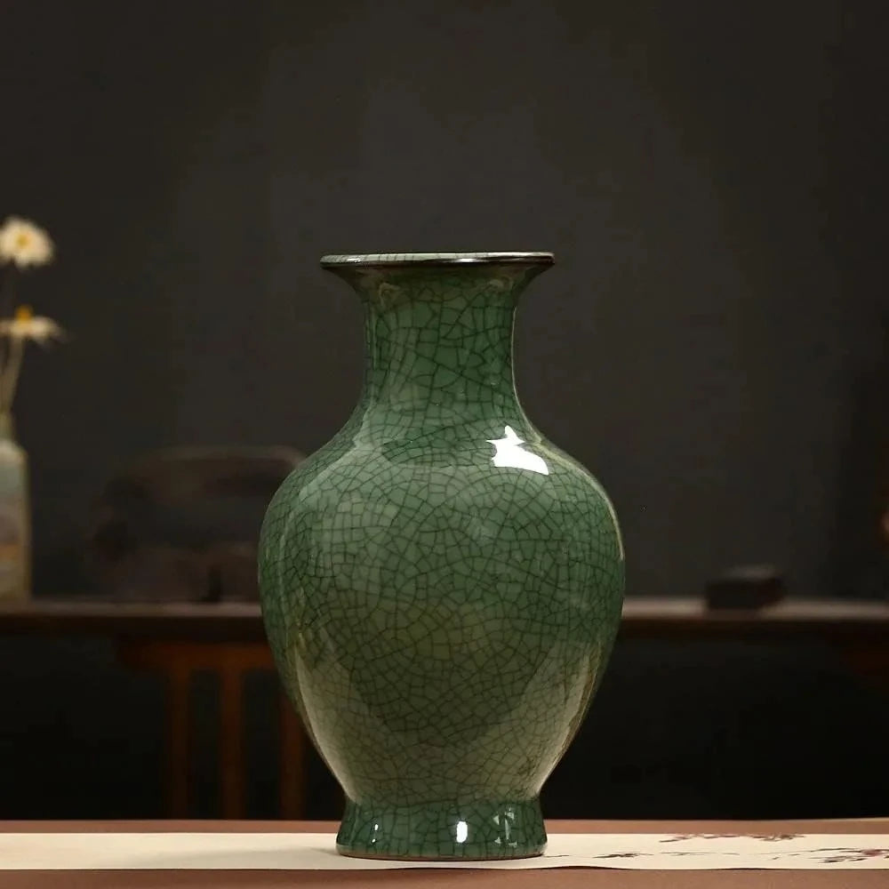 Dark Green Vase on a brown table