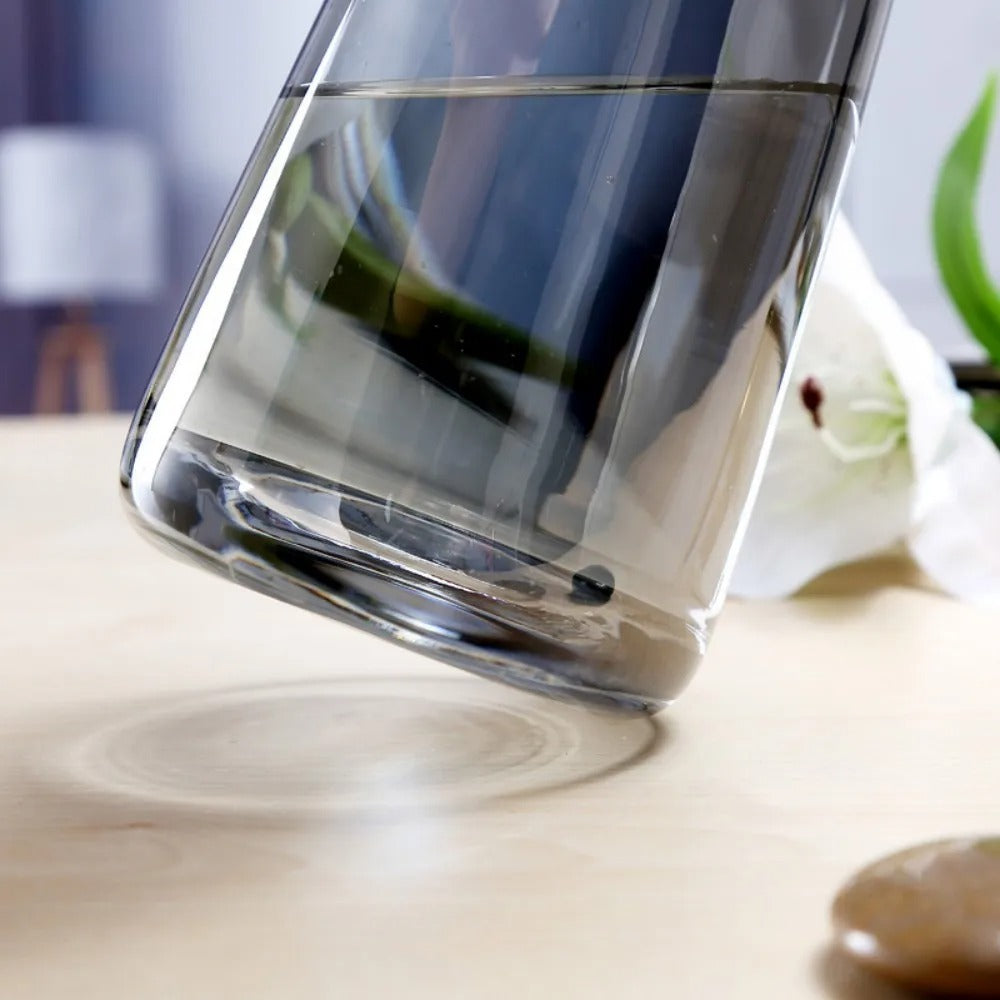 Close up of Smokey Gray Glass Bud Vase