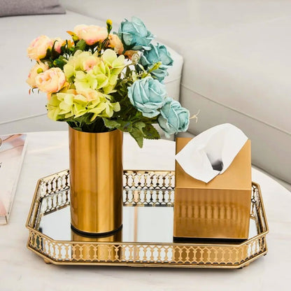 Gold Cylinder Vase on a tray
