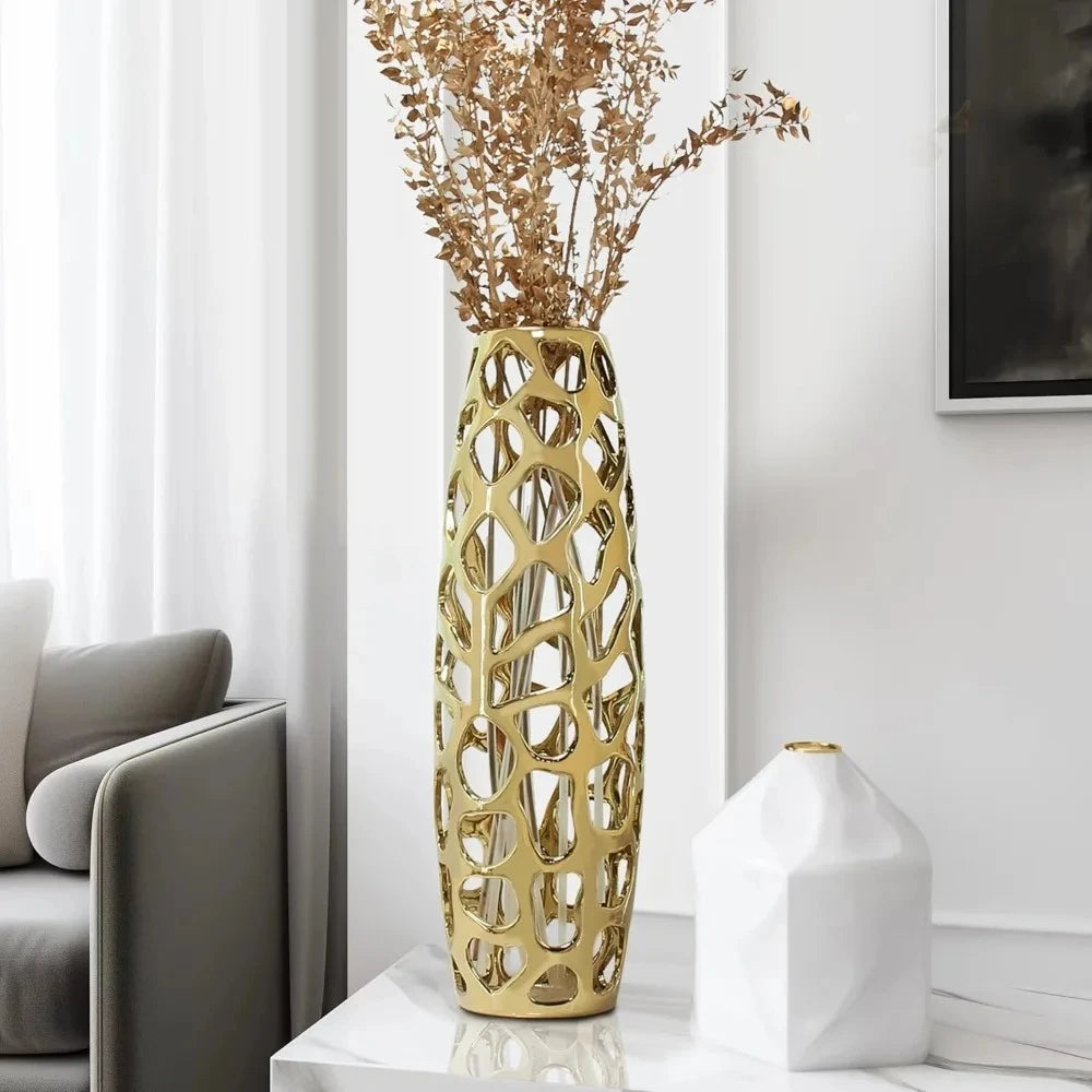 Gold Floor Vase on a white marble surface