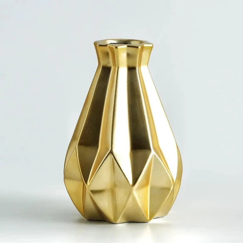 Large Gold Flower Vase on a white surface