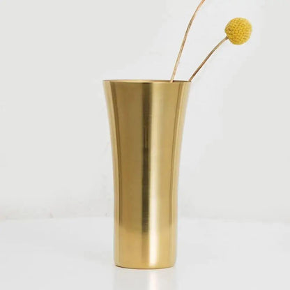 Gold Metal Vase With Flower Inside