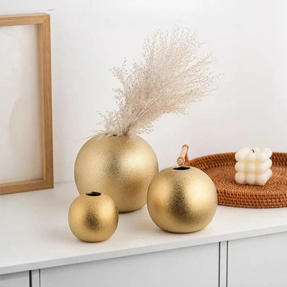 Trio of Gold Round Vases
