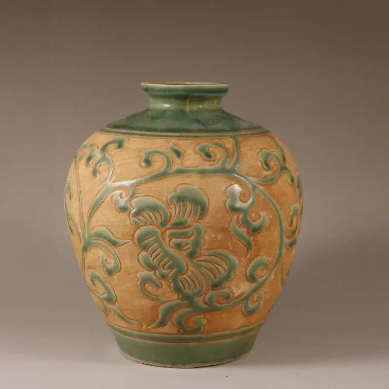 Green Brown Vase on a brown surface