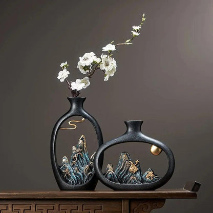 Two Japanese Black Vases