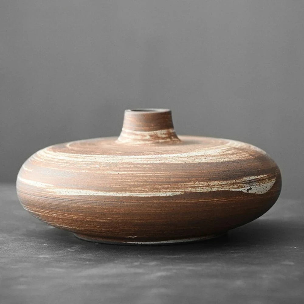 Japanese Vase in Milky Brown on a gray surface