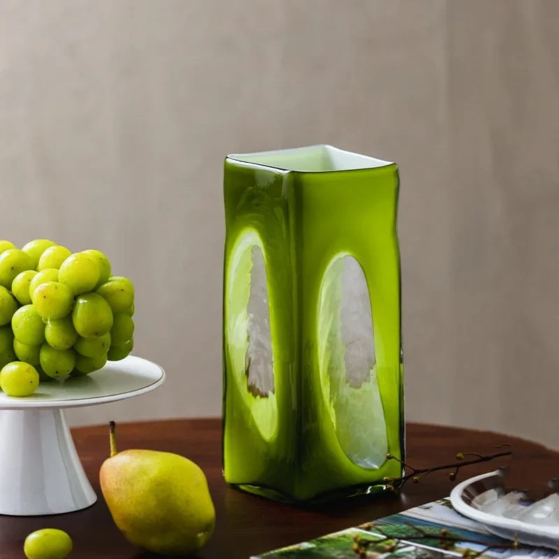 Lime Green Vase on a wooden table