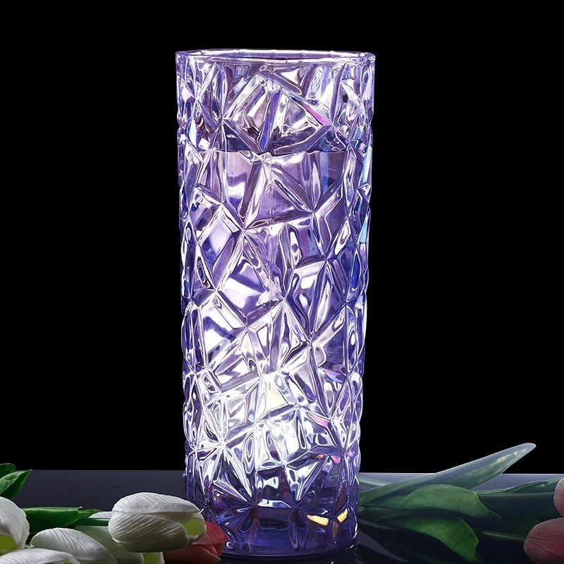 Purple Crystal Vase on a floral decorated table