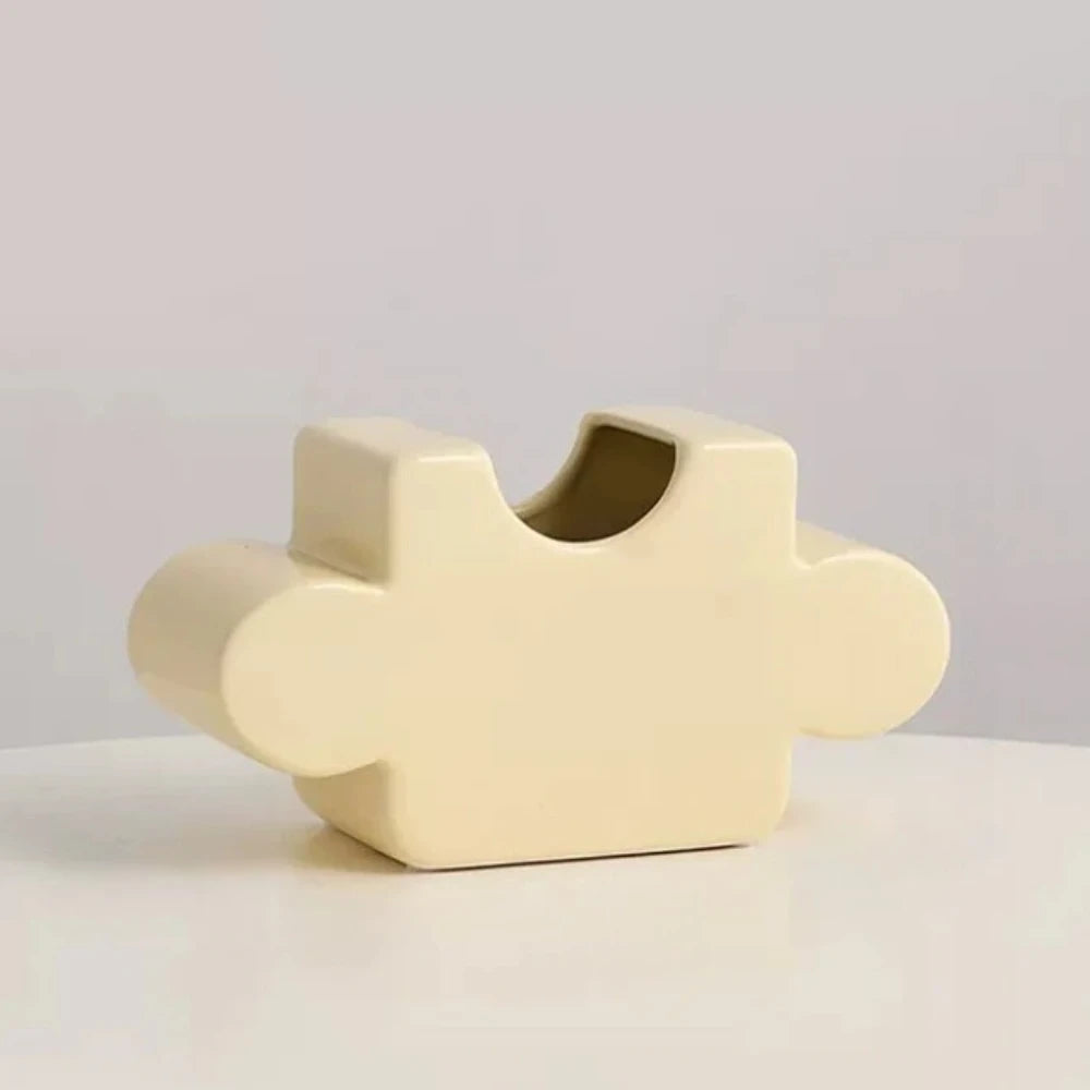 Beige Puzzle Vase on a white background