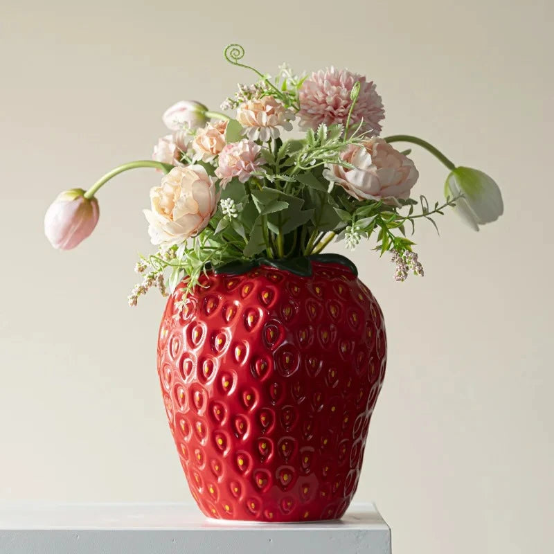 Red Ceramic Vase on a white table