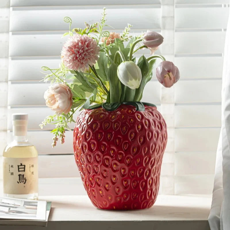 Red Ceramic Vase on a white table 