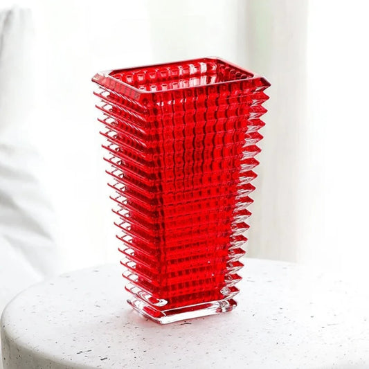 Red Crystal Vase on a white marble table