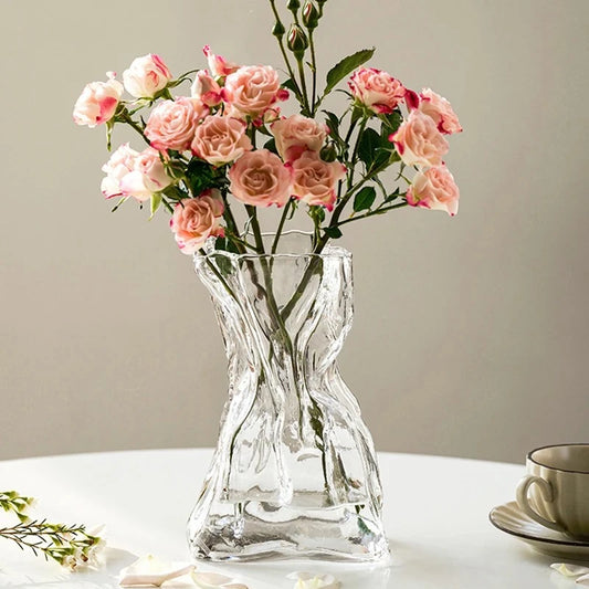 Rose Vase with roses inside on a white surface