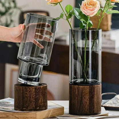 Person holding a Round Wooden Vase on a table