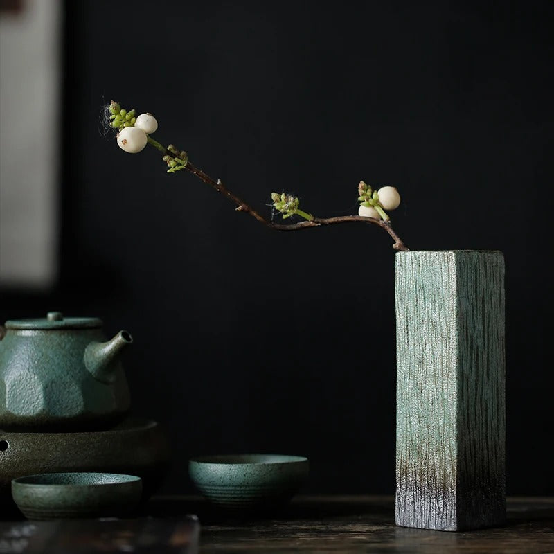 Sage Green Vase With Flowers inside