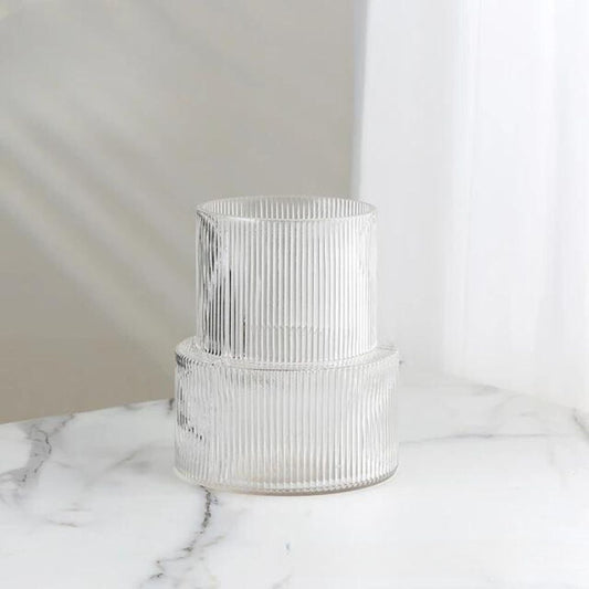 Short Cylinder Vase on a white marble table 