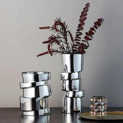 Two Silver Bud Vases in Medium and Large