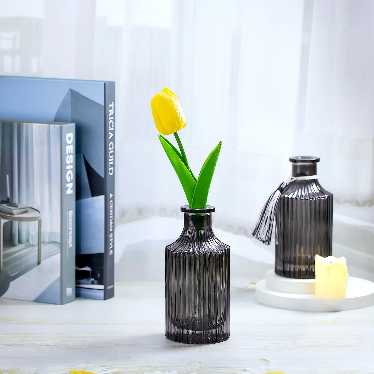 Small Black Vase With Tulip Inside