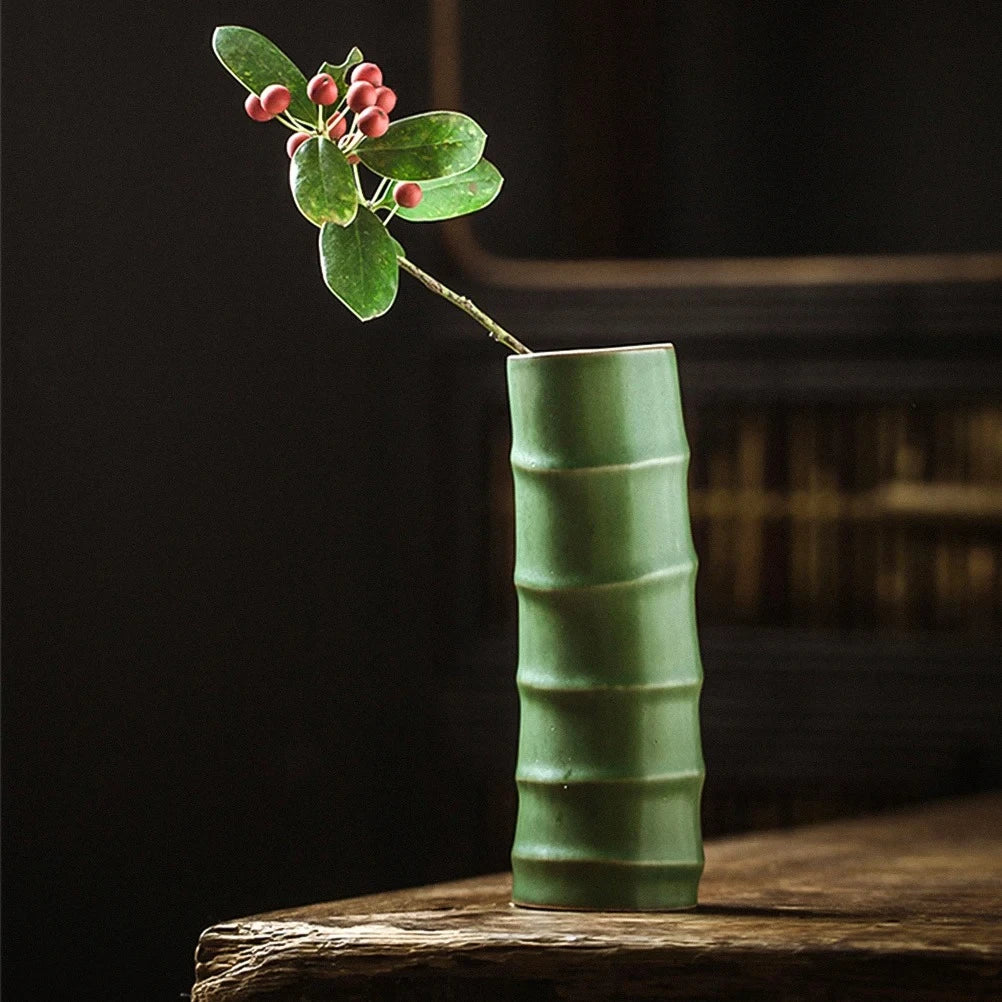 Small Green Vase on a wooden table