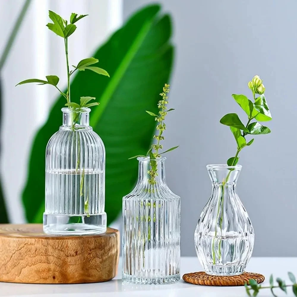 Three Small Vases on a wooden tray