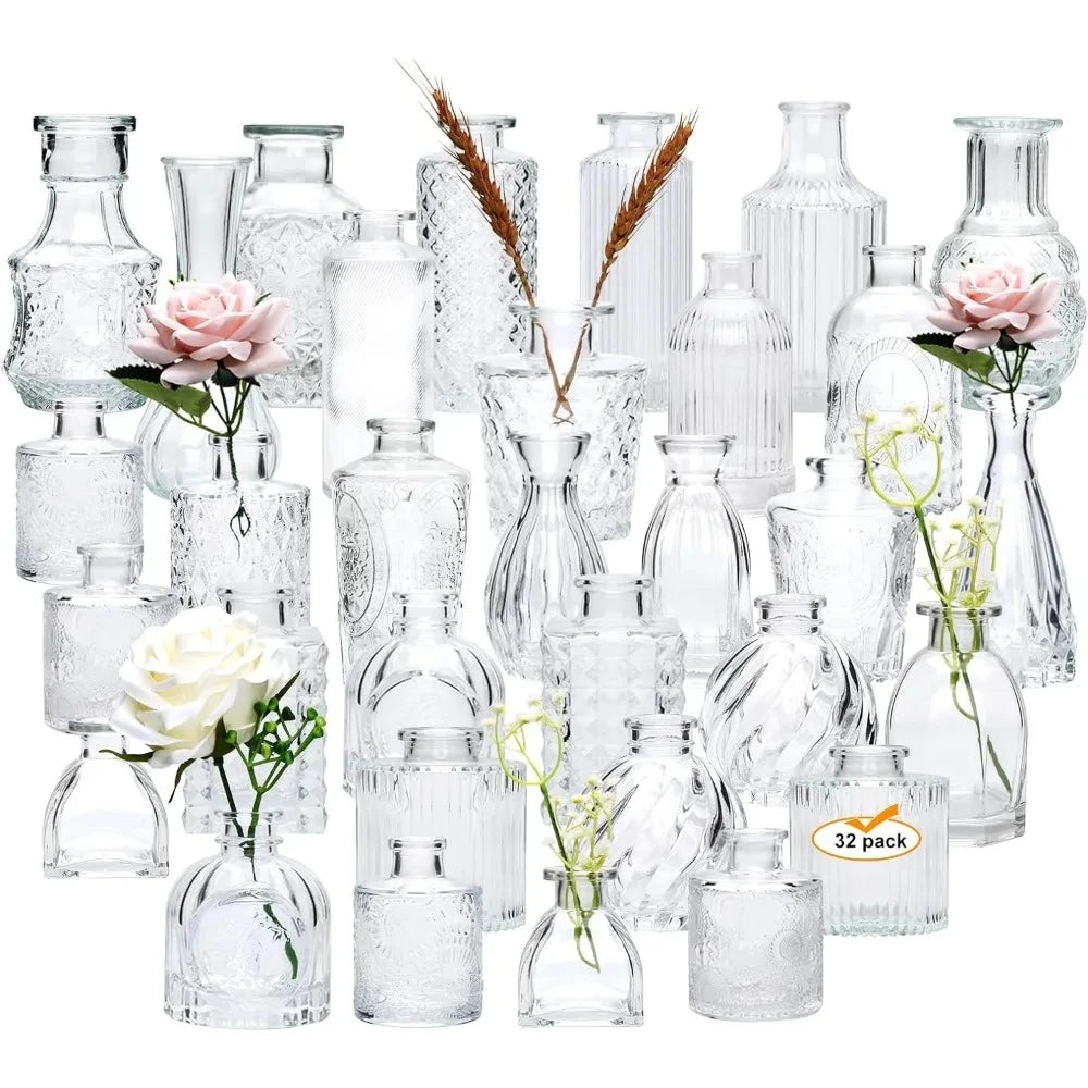 Small Vase Set of 32 different bud vases on a white background