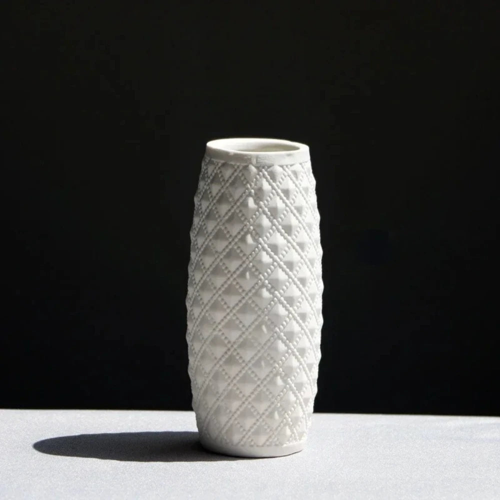 Small White Vase with a Rhombus design on a white surface