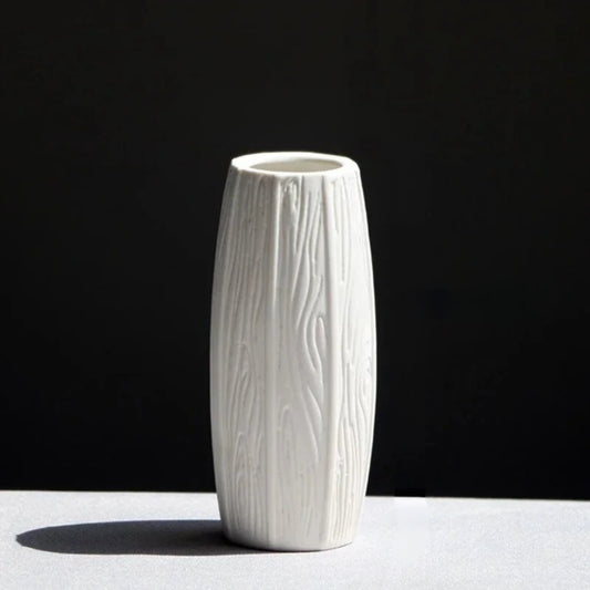 Small White Vase with Vertical Grain design