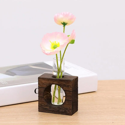 Small Wooden Vase With Flowers Inside