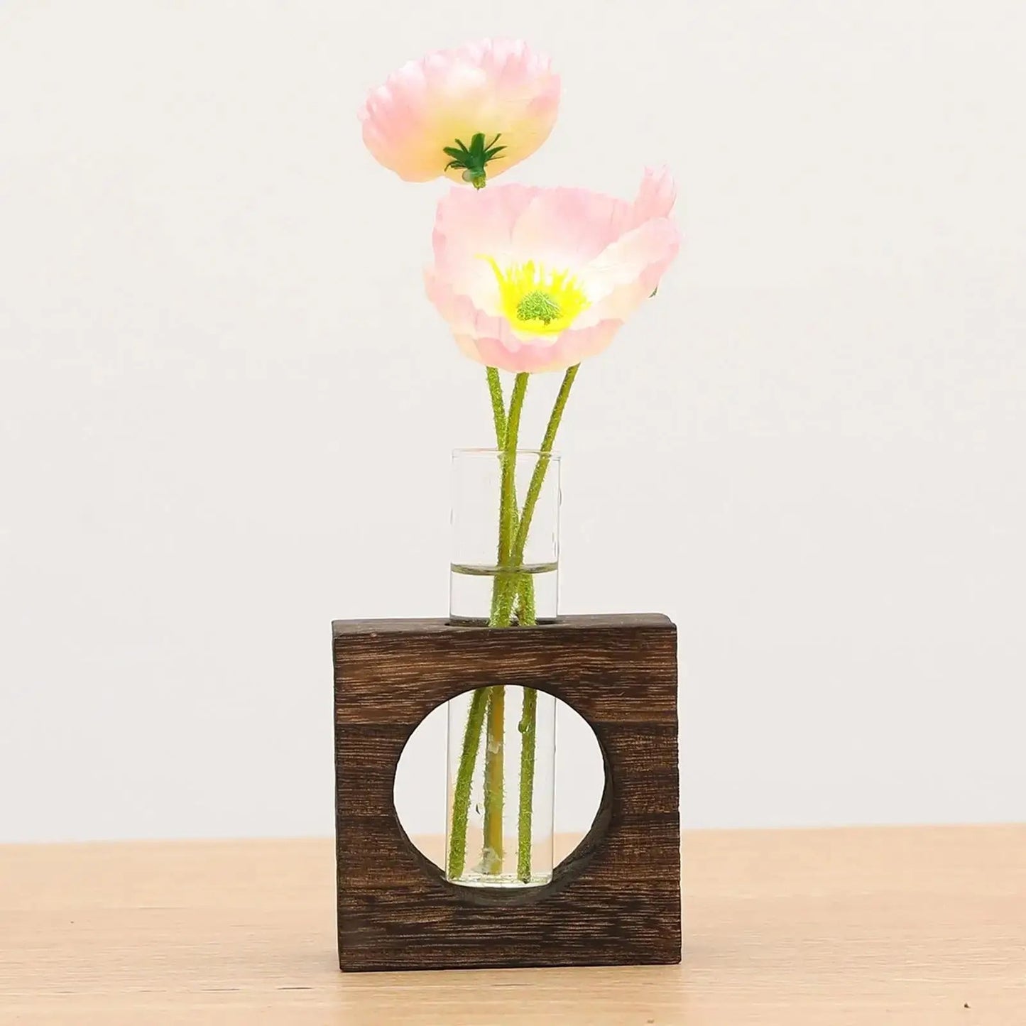 Small Wooden Vase With Flowers Inside