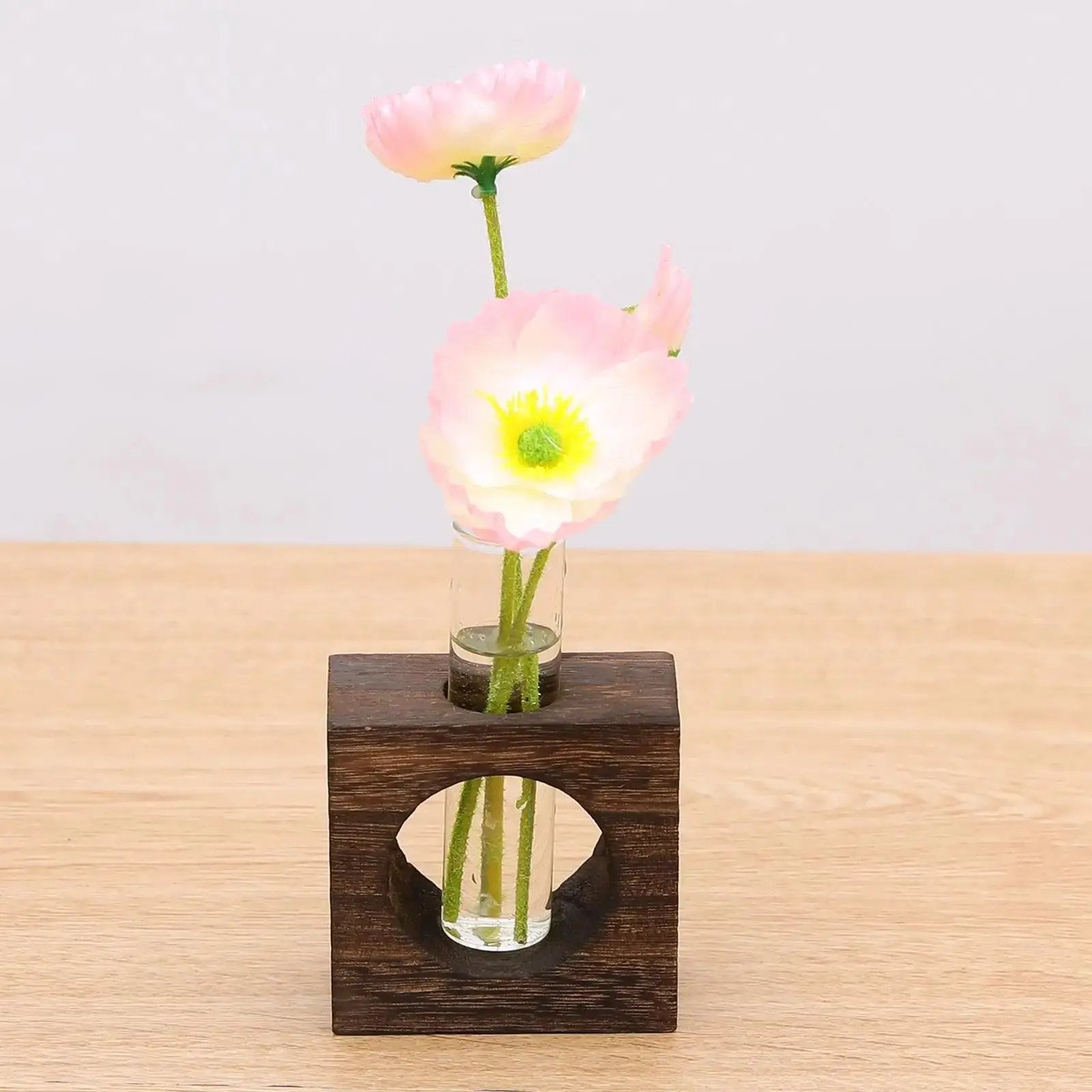 Small Wooden Vase With Flowers Inside