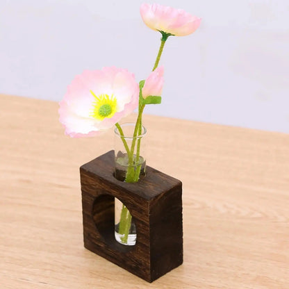 Small Wooden Vase With Flowers Inside