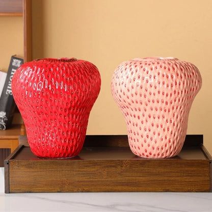 Two Strawberry Vase on a wooden tray 