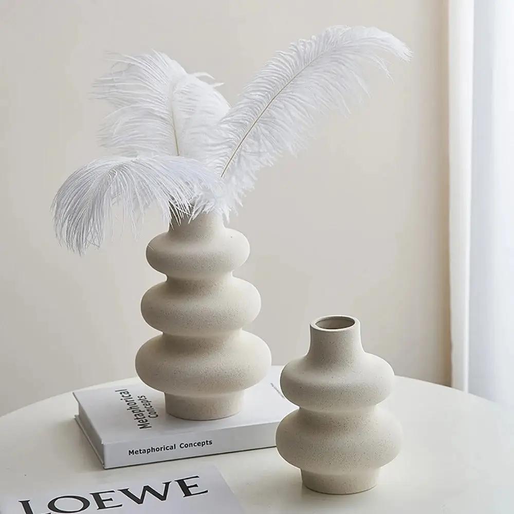 Two White Bud Vases in Large and Medium with white decoration inside