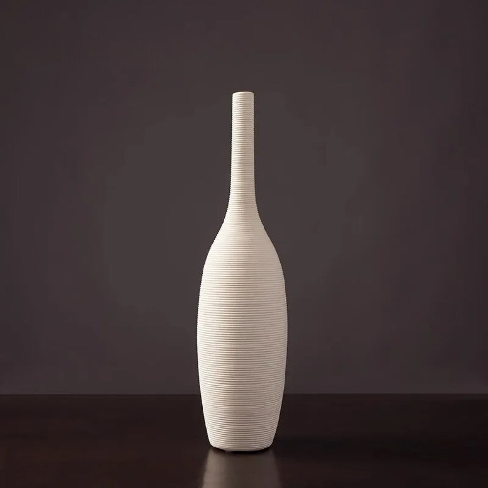 Bottle Shaped White Ceramic Vase