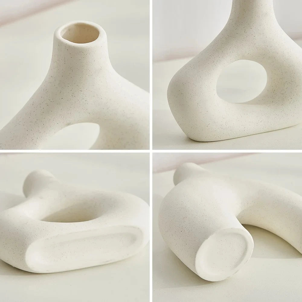 Four different detailing shots of a White Round Vase 