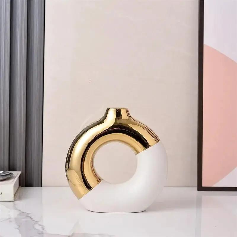 White and Gold Vase in Medium